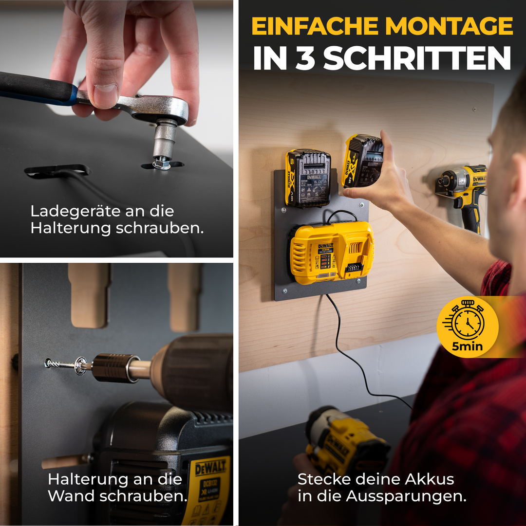 Halter für 2 Akkus & Ladegerät DeWalt