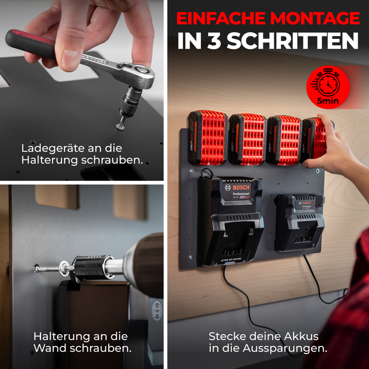 Wandhalterung für Bosch Akkus & Ladegeräte